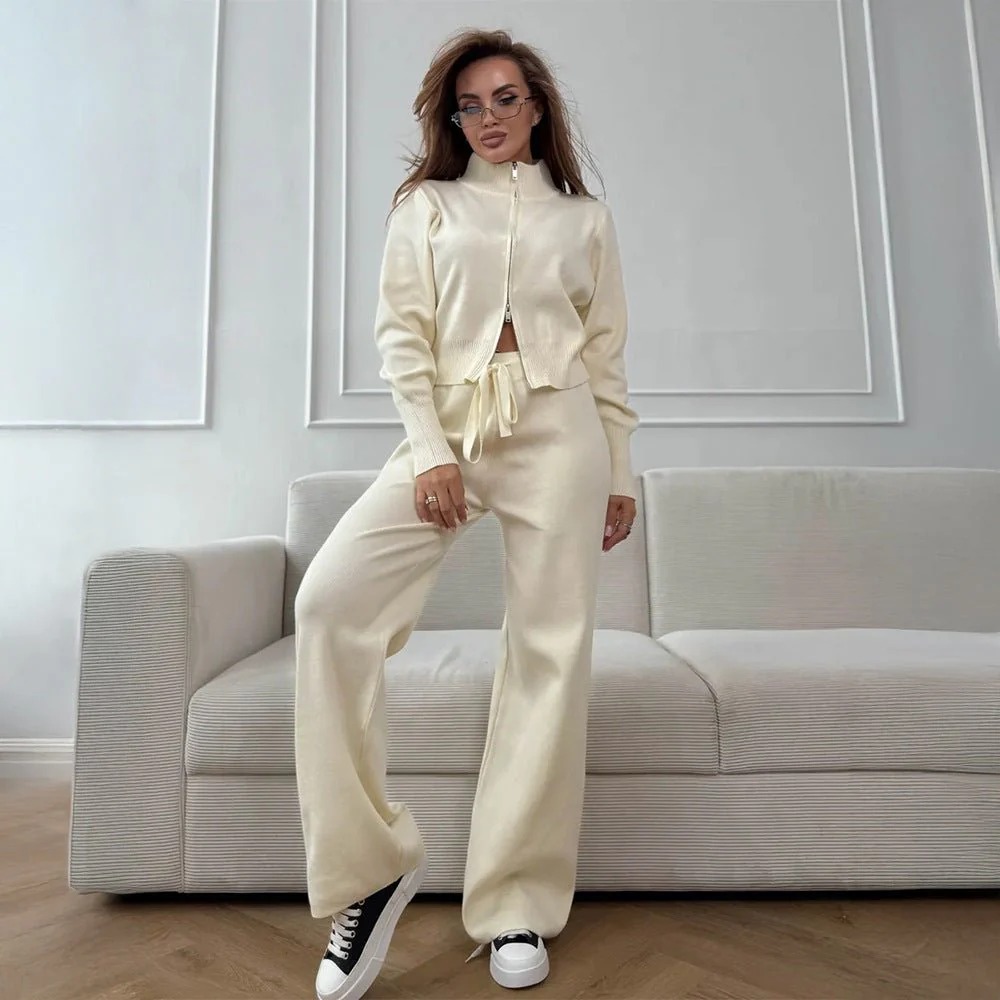 The Urban Cozy | Solid Color Knit Zipper Two-Piece Set - Image 12