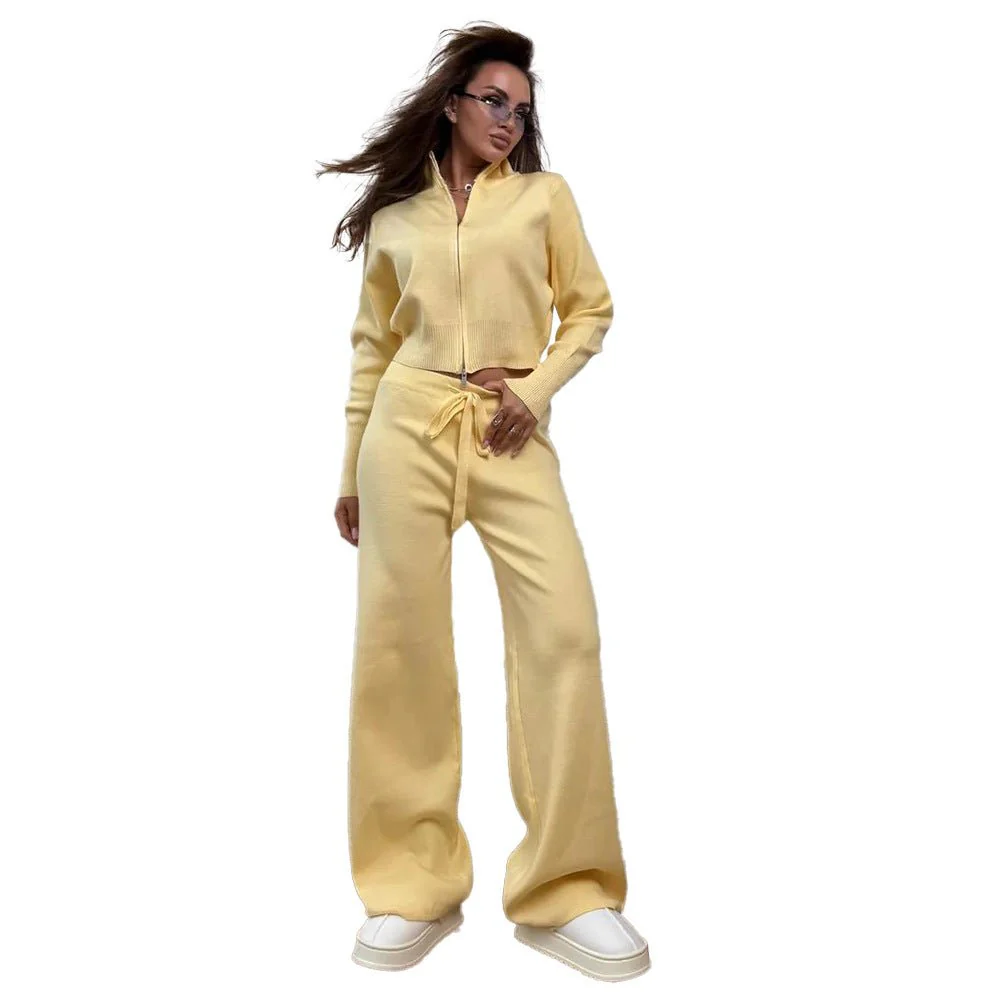 The Urban Cozy | Solid Color Knit Zipper Two-Piece Set - Image 5