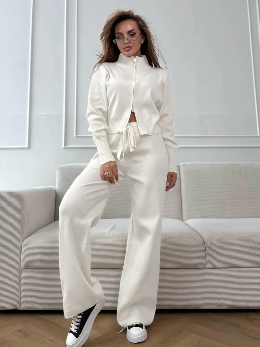 The Urban Cozy | Solid Color Knit Zipper Two-Piece Set - Image 7