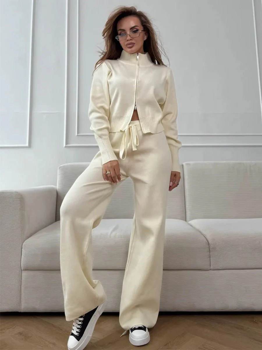 The Urban Cozy | Solid Color Knit Zipper Two-Piece Set  FD - Image 9