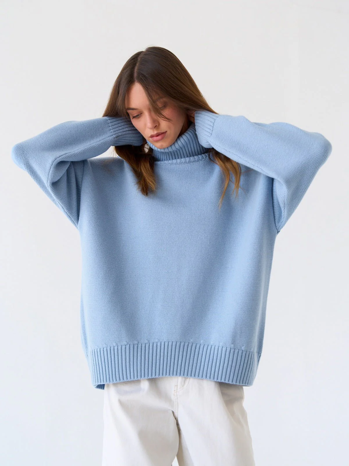 The Urban Cozy | Solid Color Turtleneck Hooded Knit Sweater