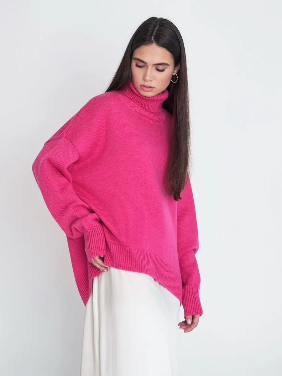 The Urban Cozy | Solid Color Turtleneck Hooded Knit Sweater - Image 3