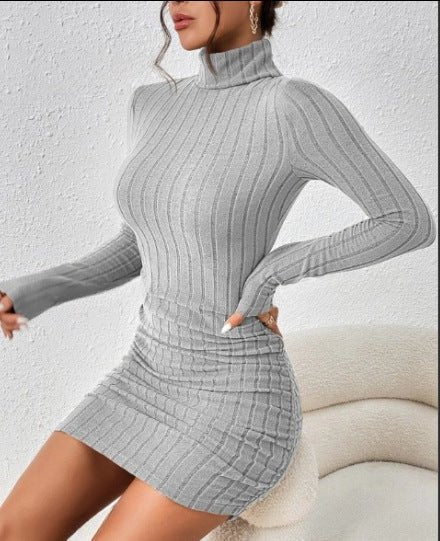 The Urban Edge | Solid Color High-Neck Ribbed Bodycon Mini Dress - Image 2