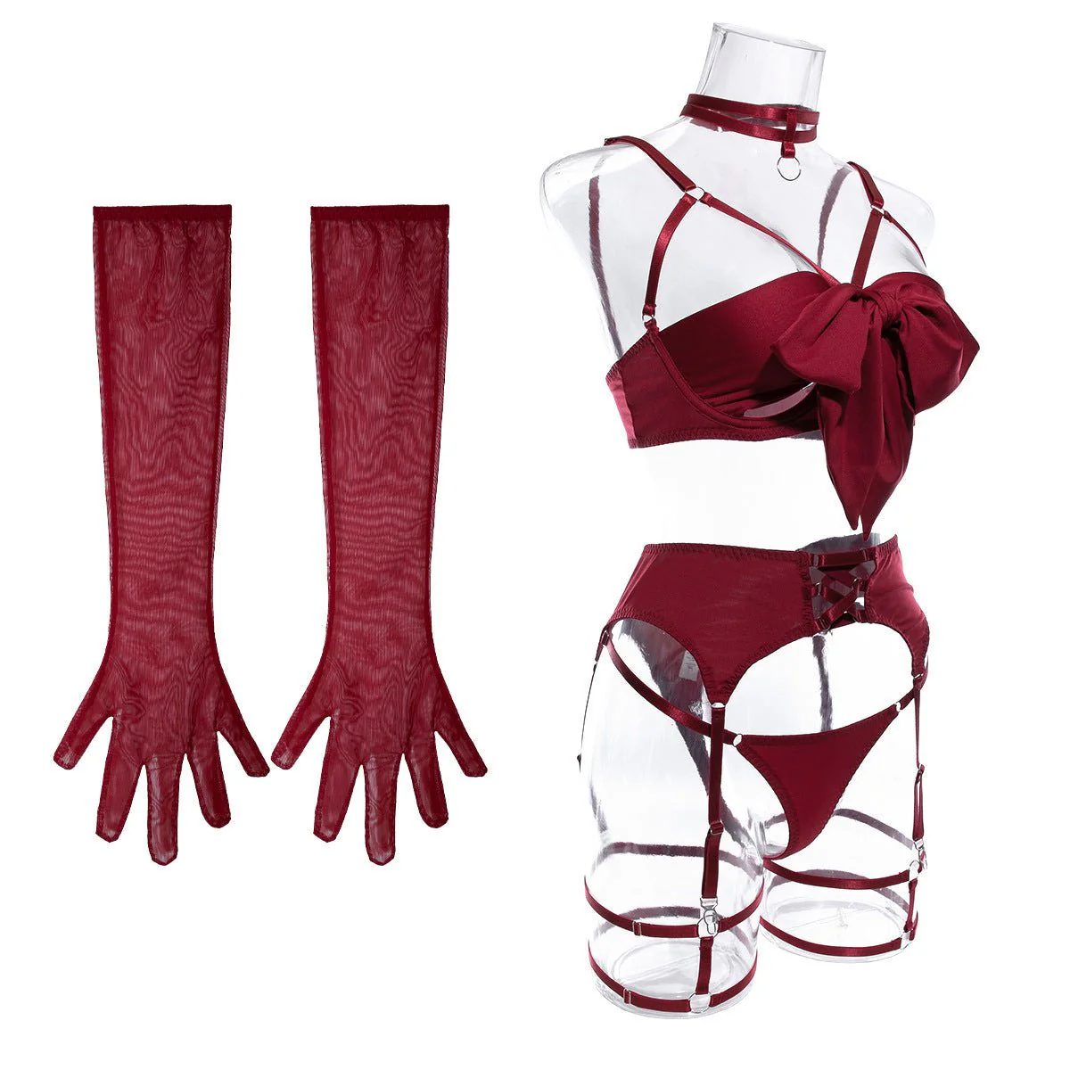 The Velvet Bow | Bow Tie Steel Ring Gather Lingerie Four-Piece Set - Image 22