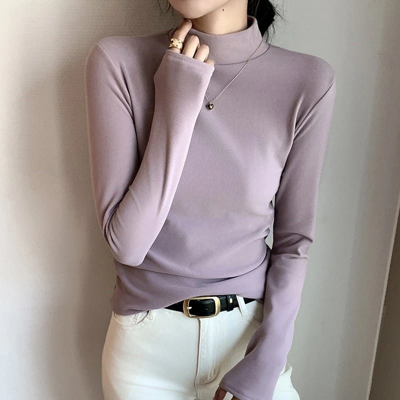 The Velvet Embrace | Solid Color Semi-Turtleneck Double-Sided German Velvet Pullover - Image 4