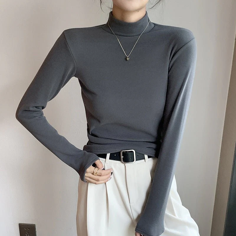 The Velvet Embrace | Solid Color Semi-Turtleneck Double-Sided German Velvet Pullover - Image 7