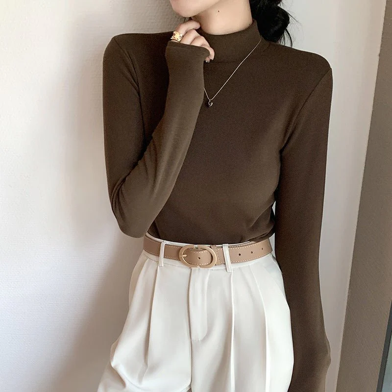 The Velvet Embrace | Solid Color Semi-Turtleneck Double-Sided German Velvet Pullover - Image 9