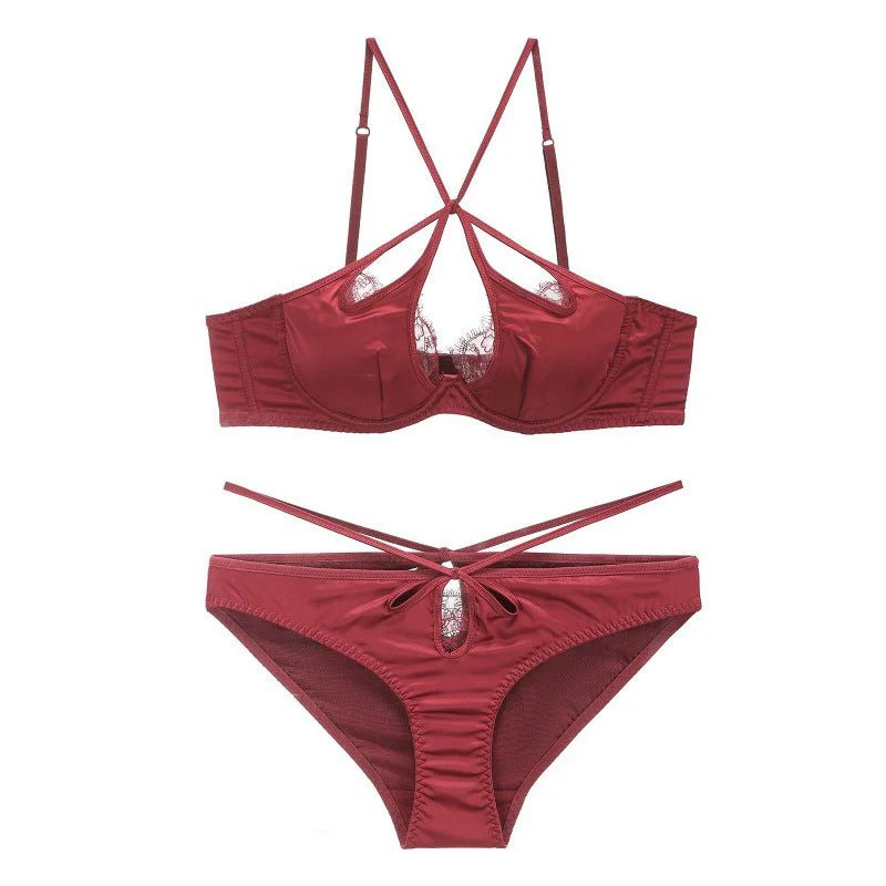 The Velvet Temptation | French Glossy Hollow Lace Push-Up Bra Set - Image 20