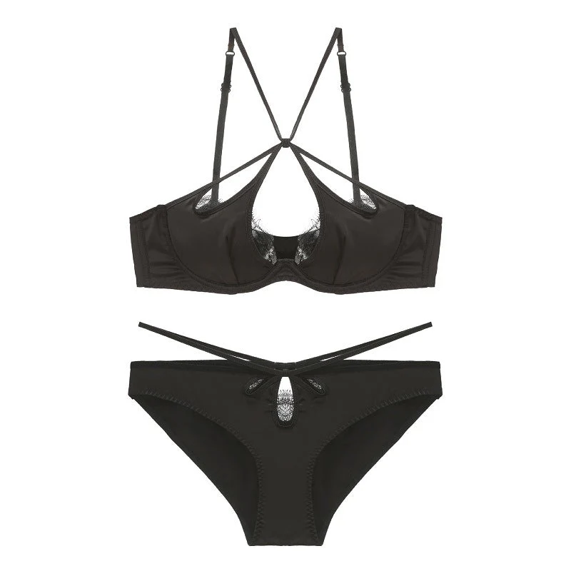 The Velvet Temptation | French Glossy Hollow Lace Push-Up Bra Set - Image 6