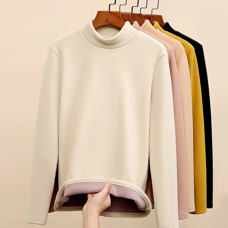 The Velvet Whisper | Solid Color Semi-Turtleneck Velvet Slim Top