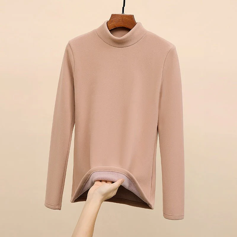 The Velvet Whisper | Solid Color Semi-Turtleneck Velvet Slim Top - Image 10
