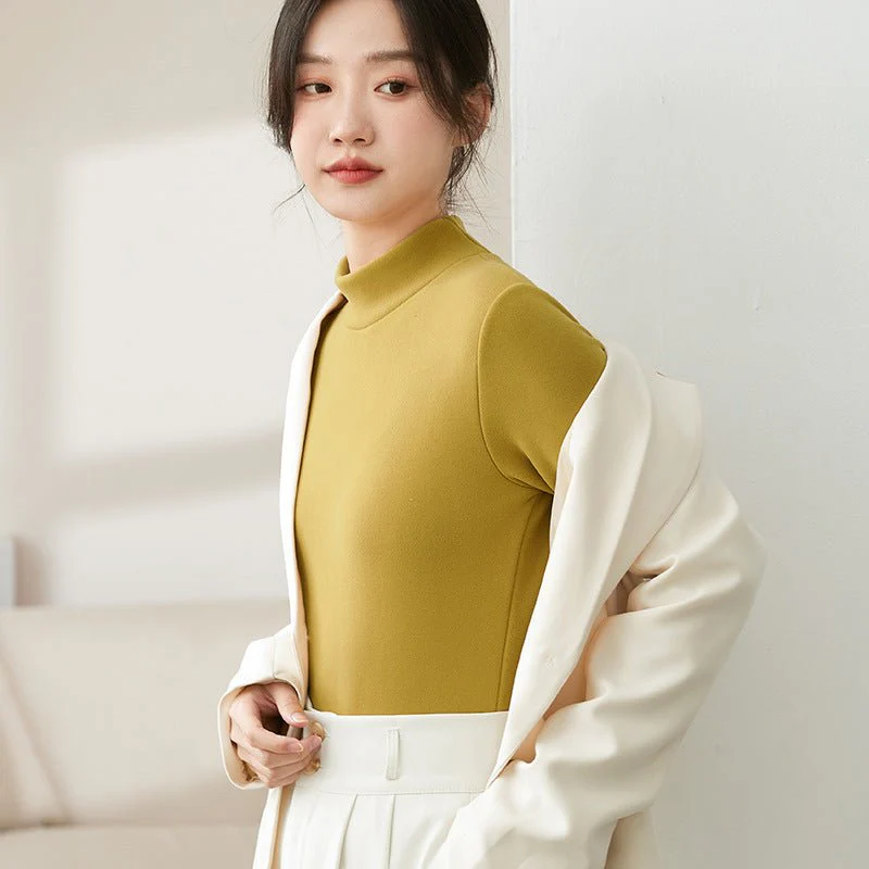 The Velvet Whisper | Solid Color Semi-Turtleneck Velvet Slim Top - Image 4