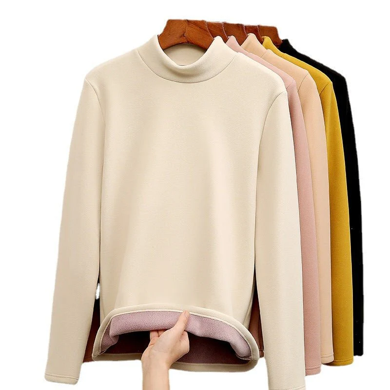 The Velvet Whisper | Solid Color Semi-Turtleneck Velvet Slim Top - Image 5