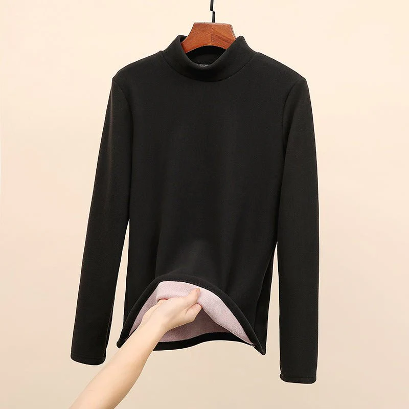 The Velvet Whisper | Solid Color Semi-Turtleneck Velvet Slim Top - Image 6