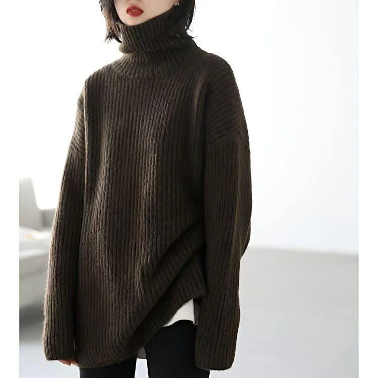 The Waffle Warmth | Women's Semi-Turtleneck Waffle Knit Pullover Sweater - Image 3