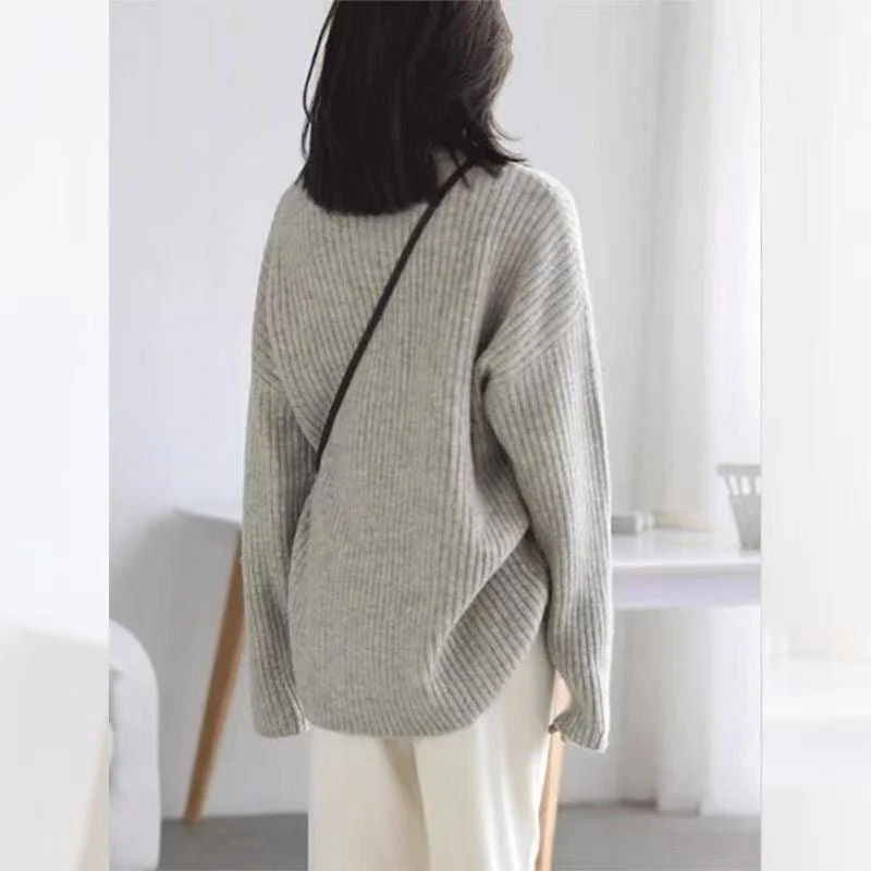 The Waffle Warmth | Women's Semi-Turtleneck Waffle Knit Pullover Sweater FD - Image 4