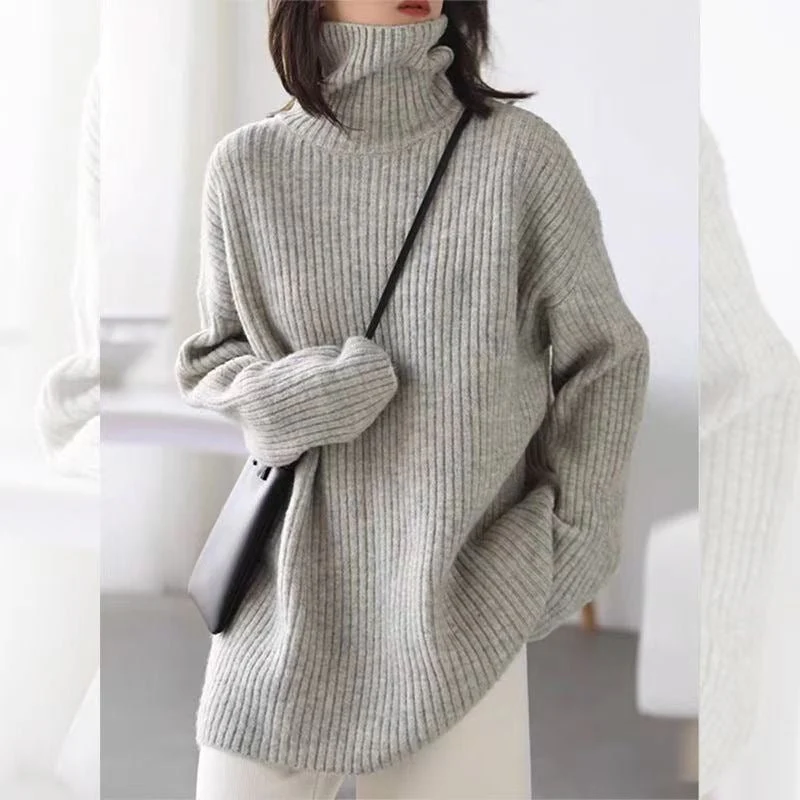 The Waffle Warmth | Women's Semi-Turtleneck Waffle Knit Pullover Sweater FD - Image 6