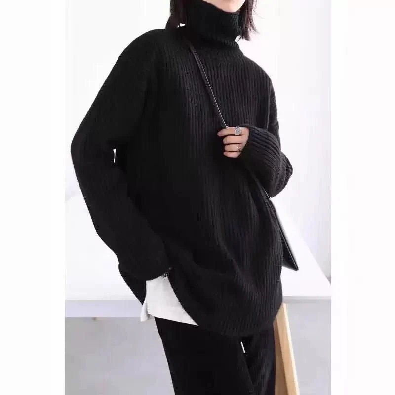 The Waffle Warmth | Women's Semi-Turtleneck Waffle Knit Pullover Sweater FD - Image 8