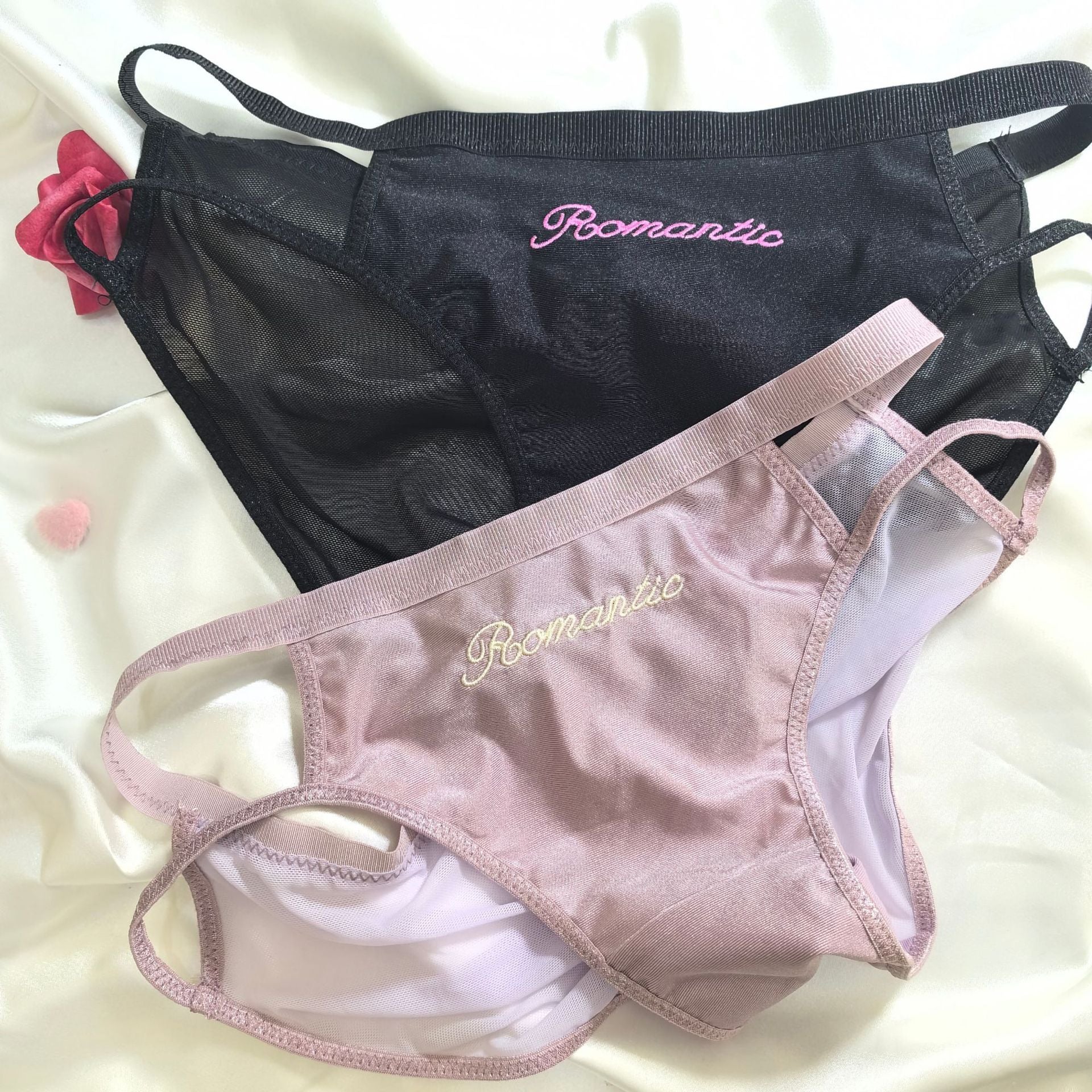 The Whispered Blossom | Embroidered Ice Silk Splicing Mesh Panties