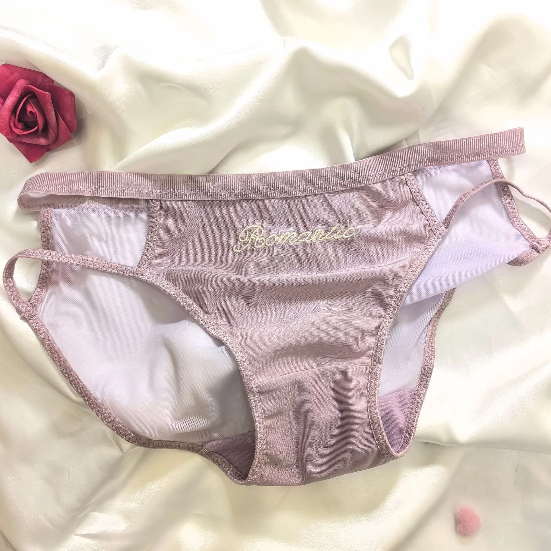 The Whispered Blossom | Embroidered Ice Silk Splicing Mesh Panties - Image 3
