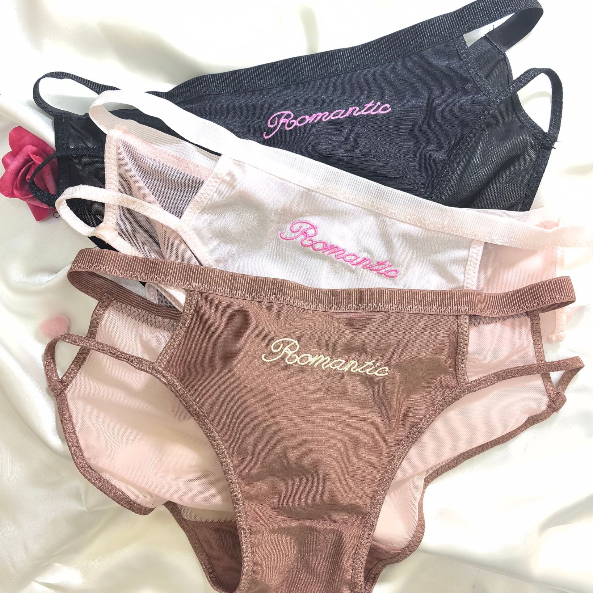 The Whispered Blossom | Embroidered Ice Silk Splicing Mesh Panties - Image 8