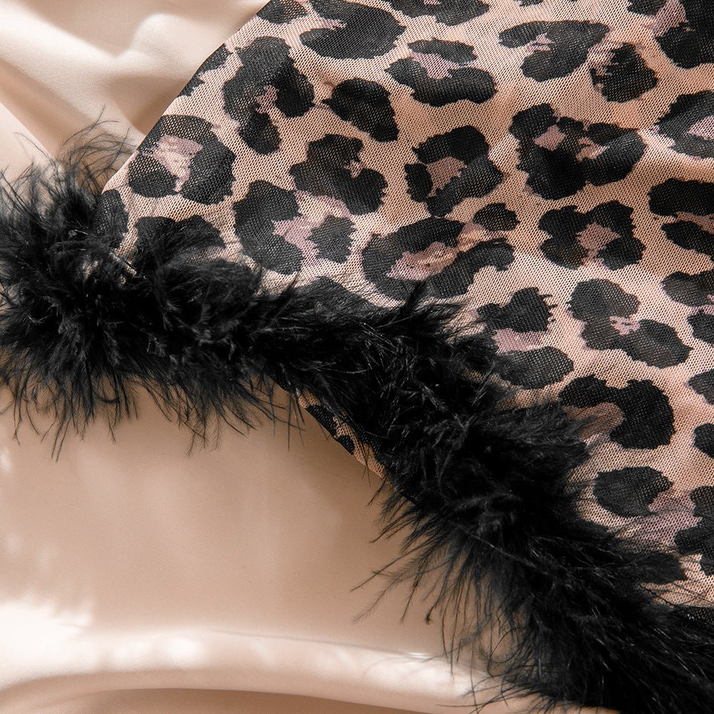 The Wild Aura | Leopard Print Feather Trim 2-Piece Mini Set - Image 9