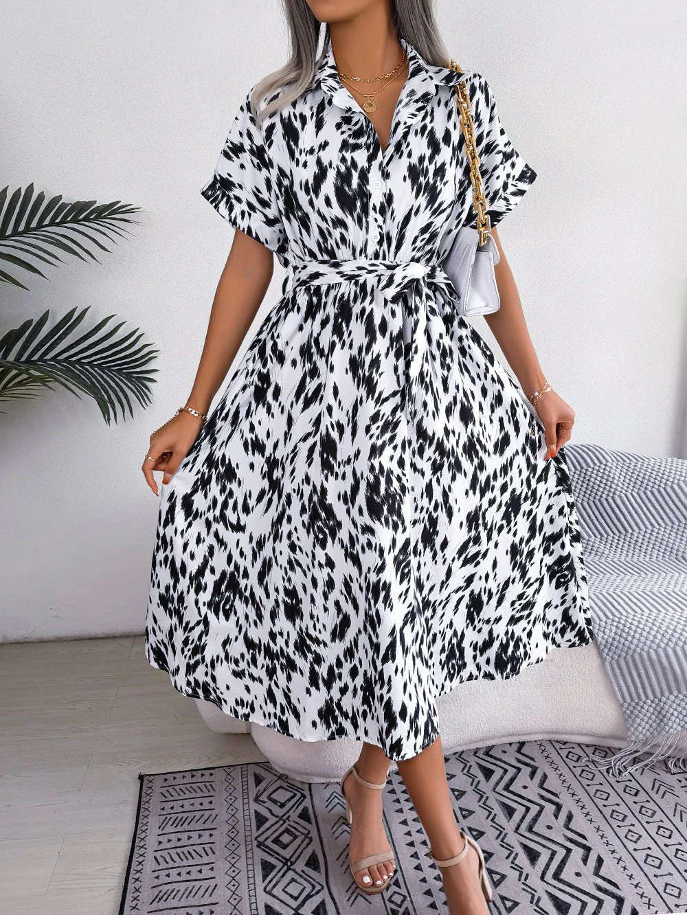 The Wild Elegance | Leopard Print Lace-Up Shirt Maxi Dress - Image 14