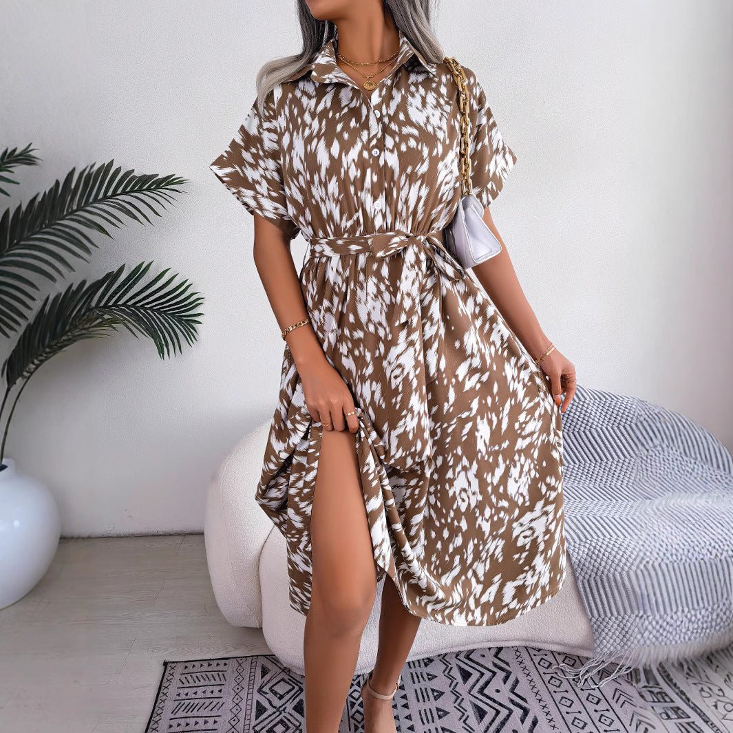 The Wild Elegance | Leopard Print Lace-Up Shirt Maxi Dress - Image 7