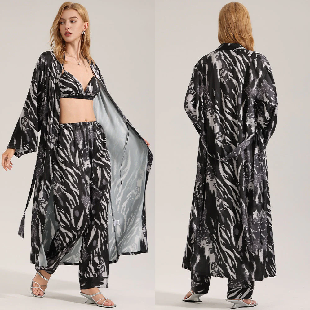 The Wild Elegance | Leopard Print Satin Three-Piece Sleepwear Set - Image 7