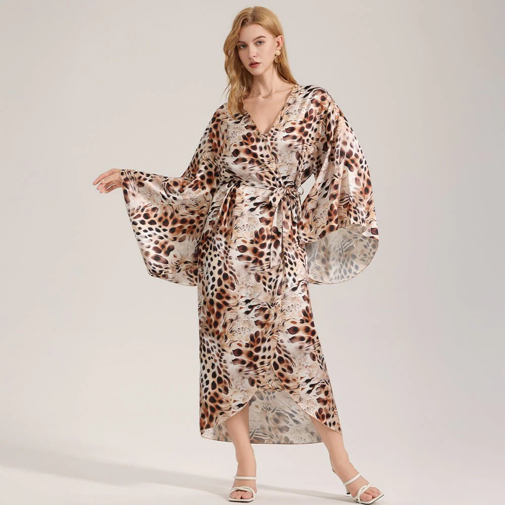 The Wild Luxe | Leopard Print Satin Long Robe Sleepwear - Image 2