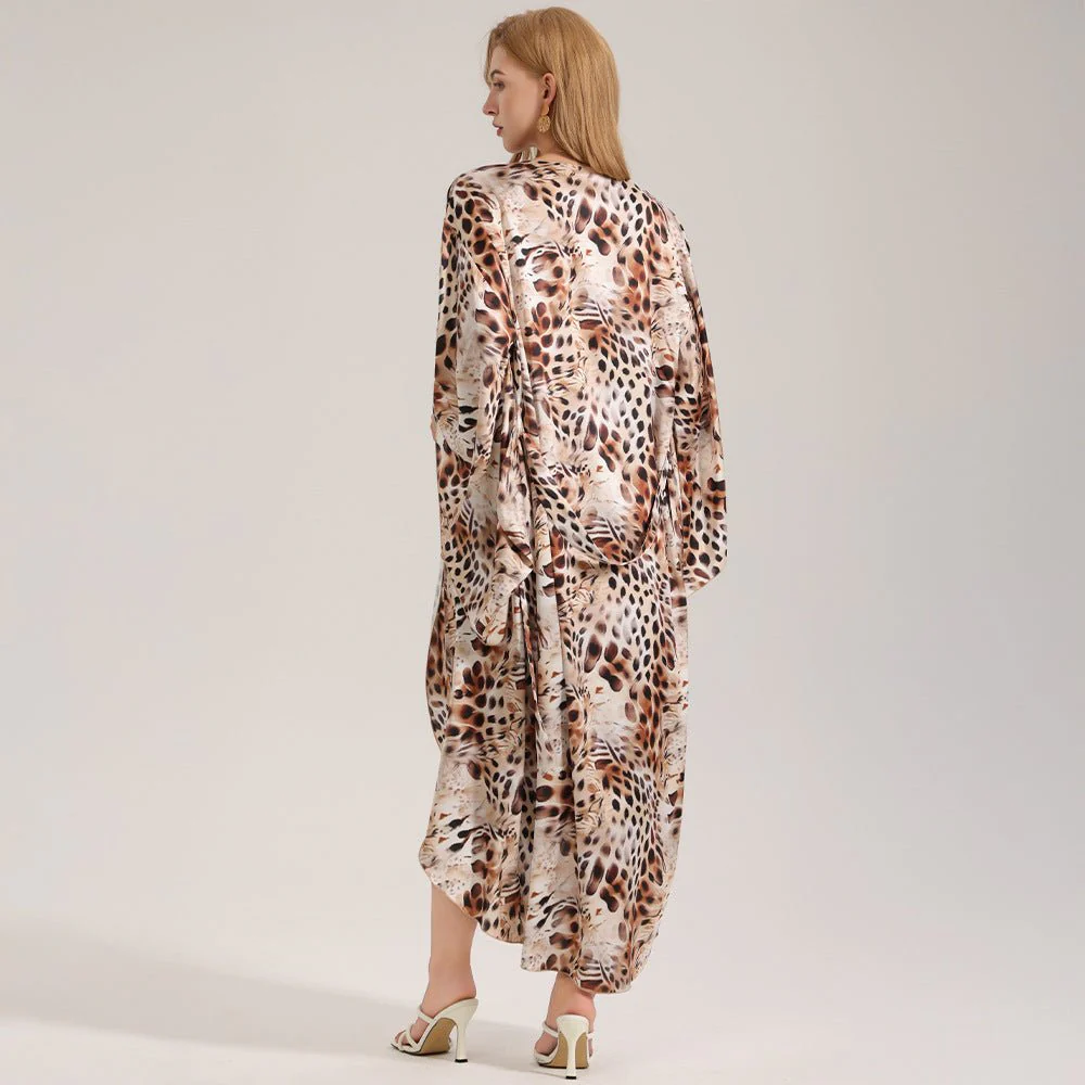 The Wild Luxe | Leopard Print Satin Long Robe Sleepwear - Image 3