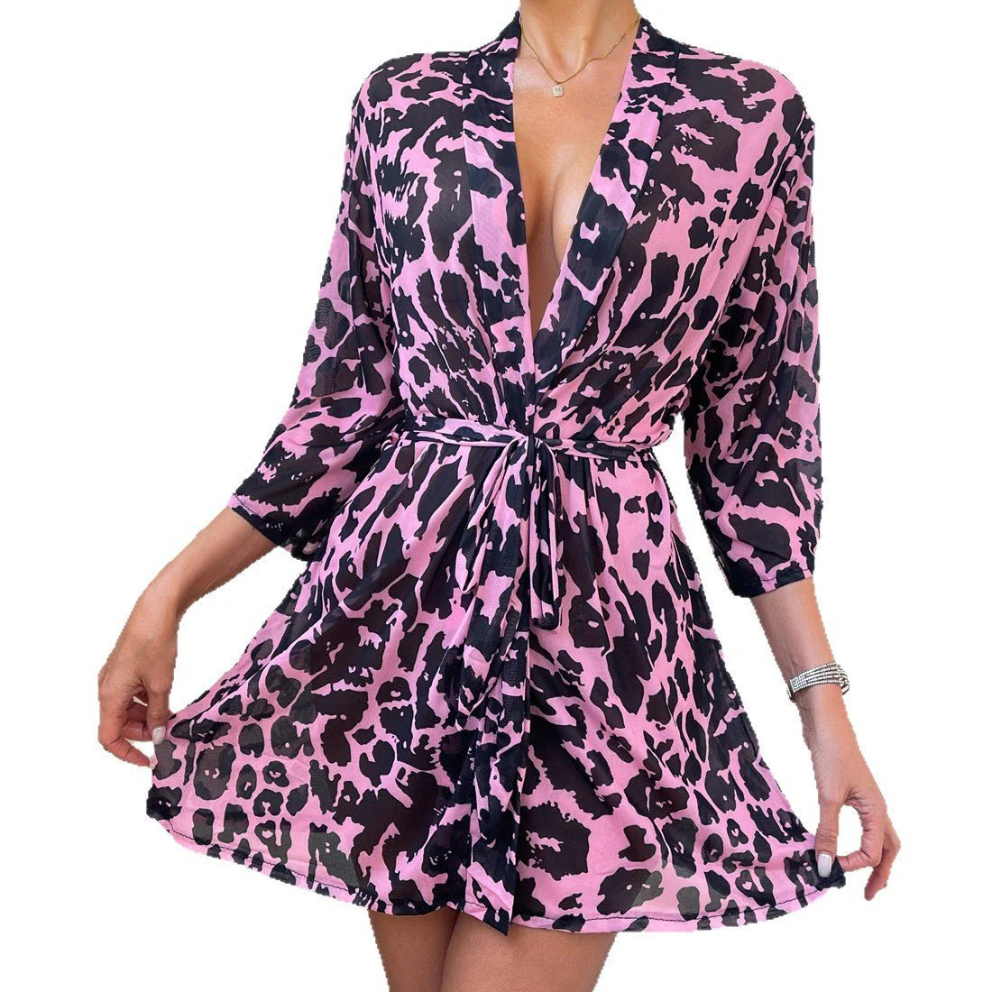 The Wild Muse | Leopard Print Mesh Robe & Lingerie Set - Image 5