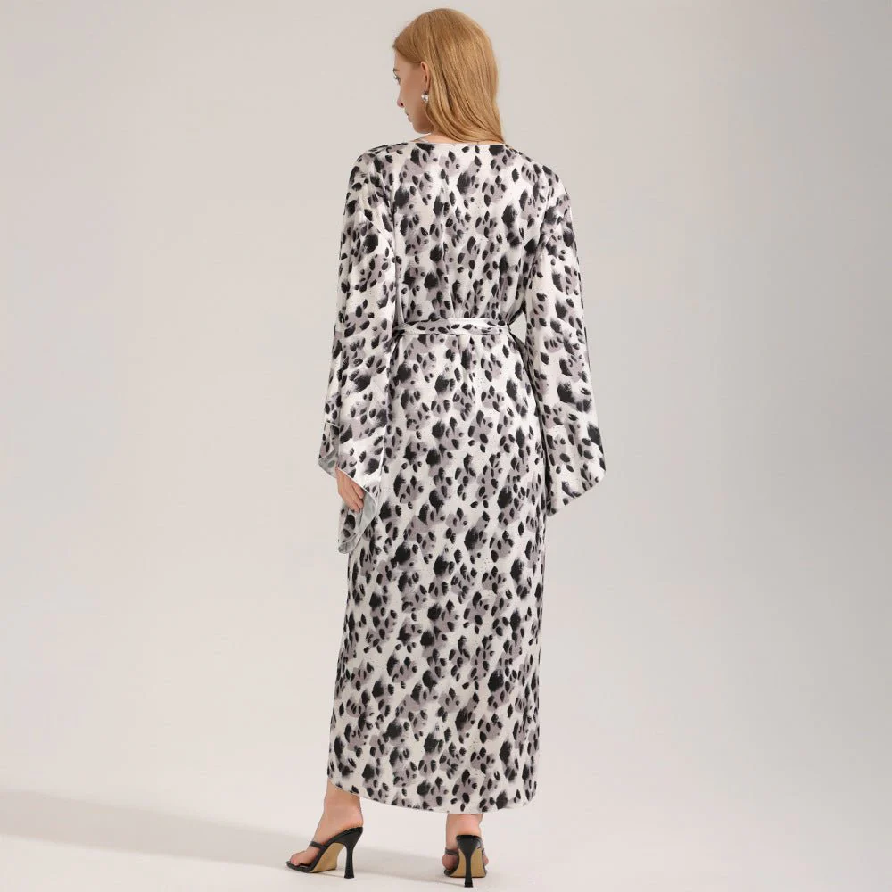 The Wild Party | Women's Leopard Print Satin Long Robe - Image 3