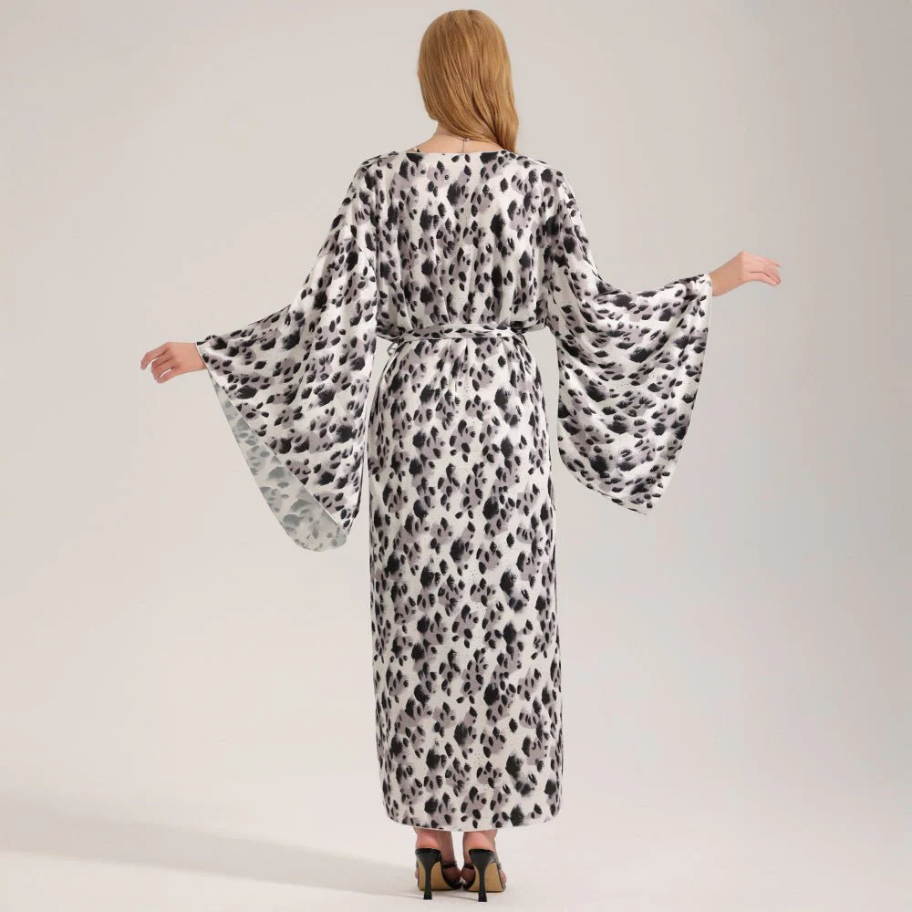 The Wild Party | Women's Leopard Print Satin Long Robe - Image 4