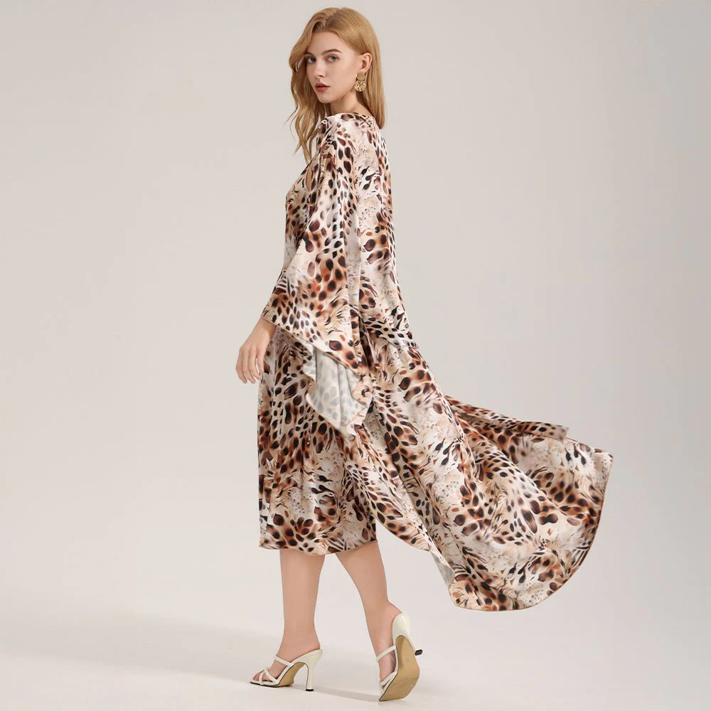 The Wild Party | Women's Printed Satin Suspender Chemise & Long Robe Two-Piece Set - Image 3