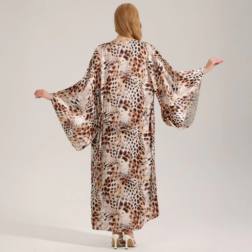 The Wild Party | Women's Printed Satin Suspender Chemise & Long Robe Two-Piece Set - Image 4