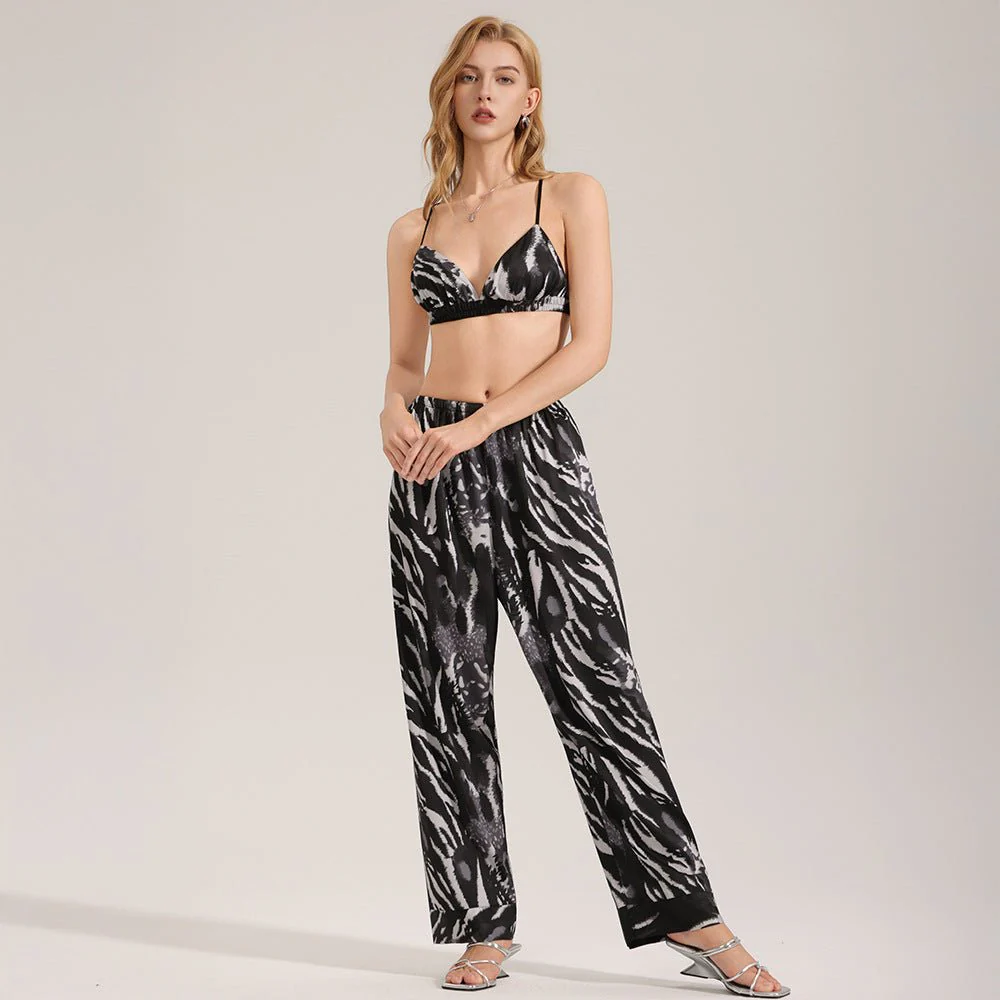 The Wild Silk | Leopard Print Satin Cami & Long Pants Sleep Set (FD)
