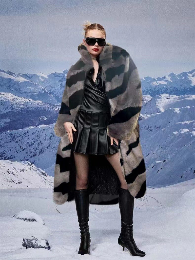 The Wild Sovereign | Imitation Tiger Pattern Extended Faux Fur Coat - Image 7