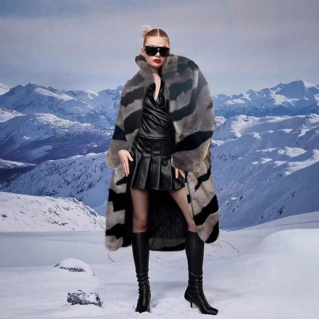 The Wild Sovereign | Imitation Tiger Pattern Extended Faux Fur Coat FD - Image 4