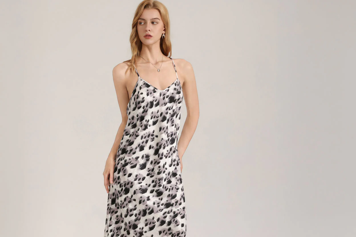The Wild Temptation | Leopard Print V-Neck Backless Satin Maxi Slip Sleep Dress - Image 4