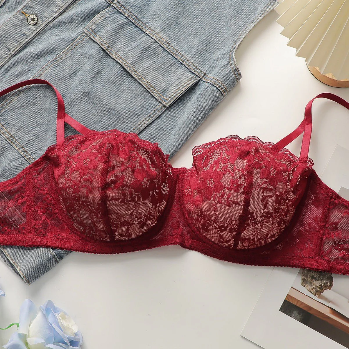 The Wine Seduction | Plus-Size Lace Push-Up Wireless Bra FD - Image 3