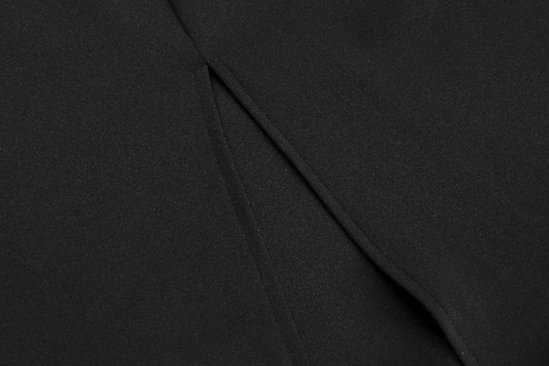 The Winter Glam | Solid Black Fur Collar One-Shoulder Long-Sleeve Midi Dress - Image 21
