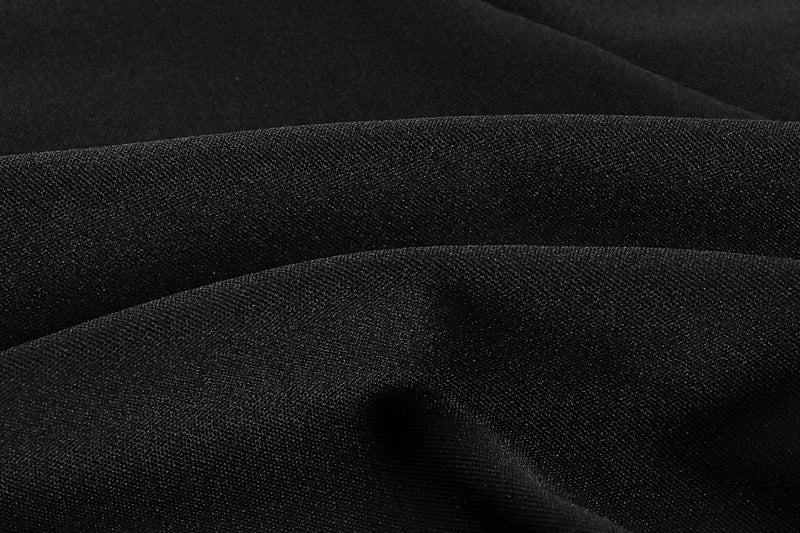 The Winter Glam | Solid Black Fur Collar One-Shoulder Long-Sleeve Midi Dress - Image 22
