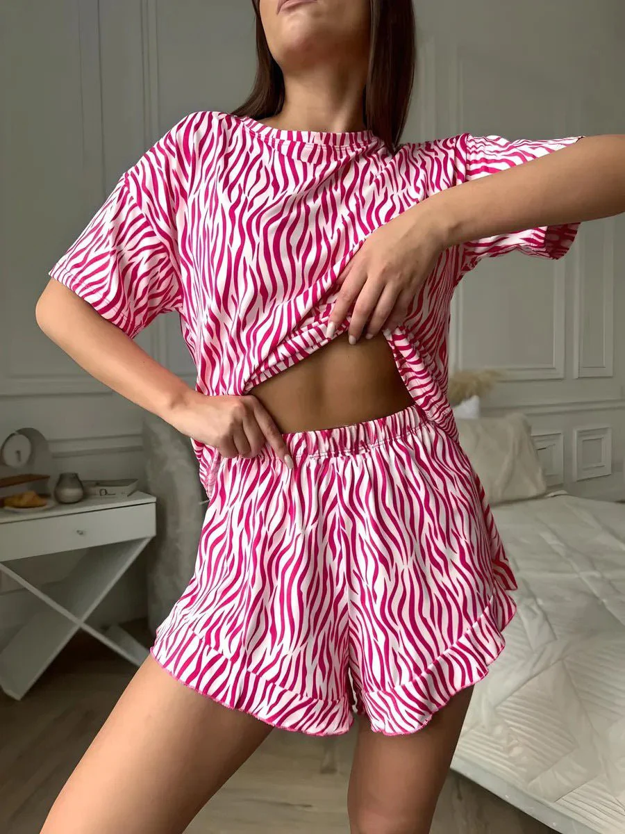 The Zebra Chill | Striped Short-Sleeve Top & Shorts Pajama Set - Image 8