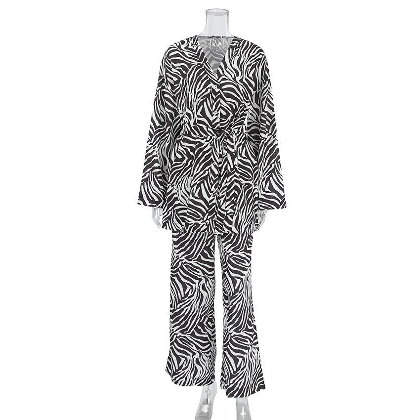 The Zebra Edge | Zebra Print Lace-Up Long-Sleeve Pants Set - Image 15