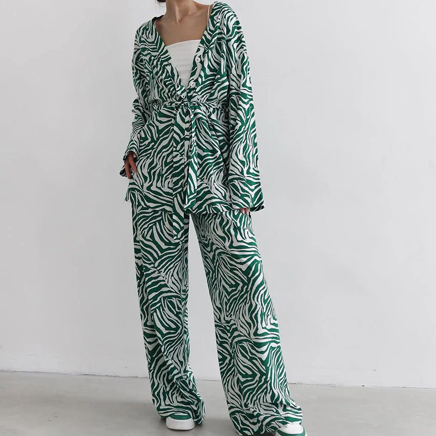 The Zebra Edge | Zebra Print Lace-Up Long-Sleeve Pants Set - Image 2