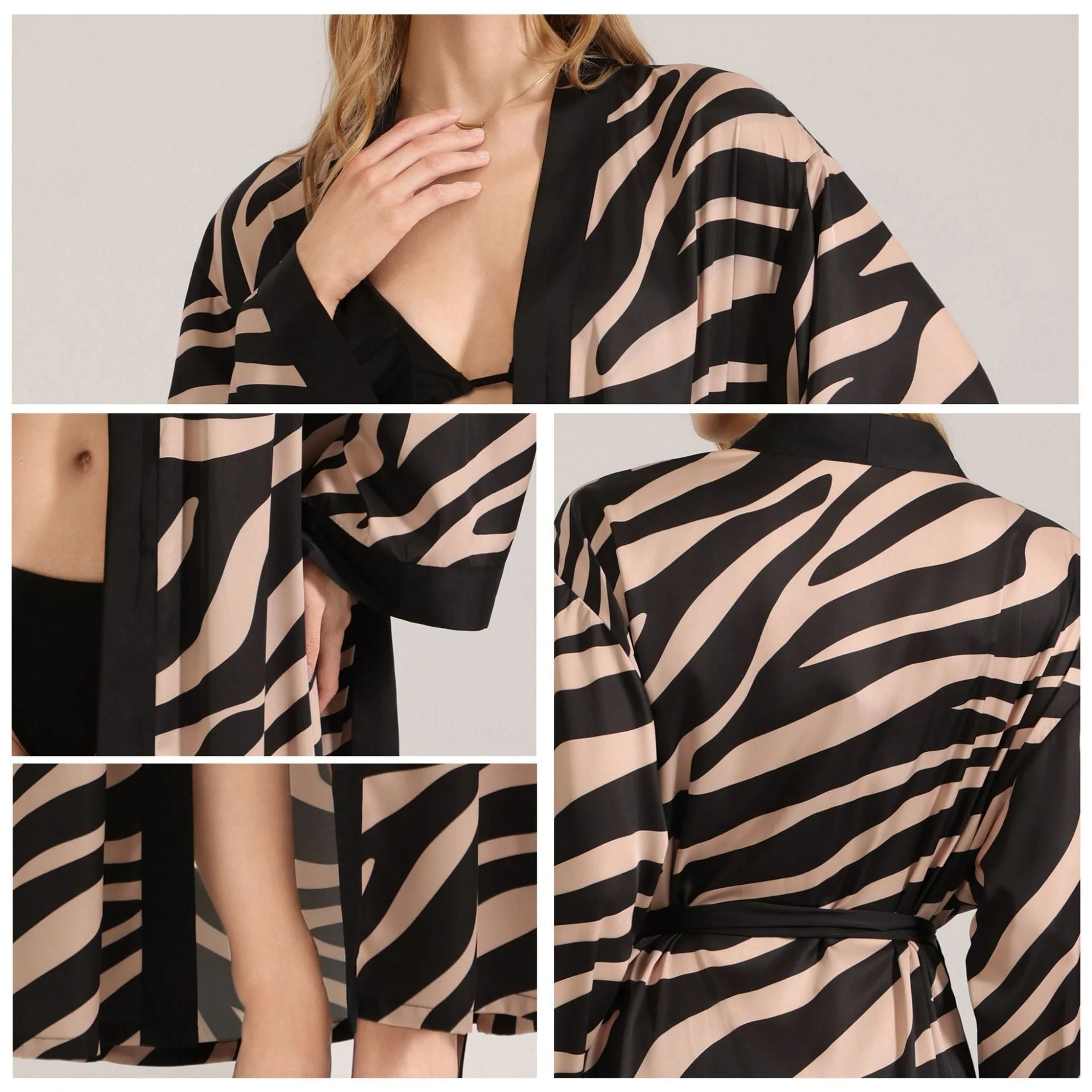 The Zebra Silk | Zebra Print One-Shoulder Long-Sleeve Satin Maxi Robe - Image 4