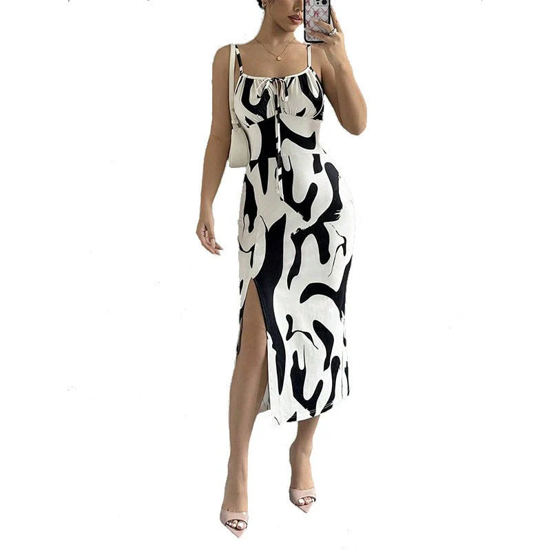 The Zebra Siren | Women's Zebra Print Slit Suspender Midi Dress - Image 5