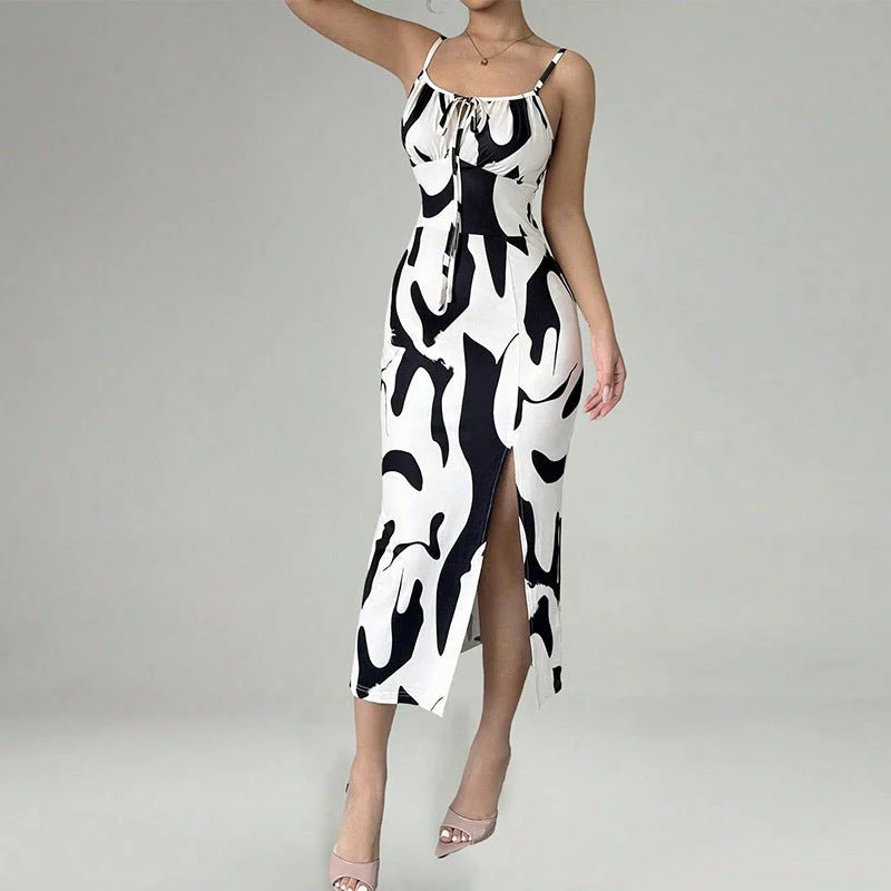 The Zebra Siren | Women's Zebra Print Slit Suspender Midi Dress - Image 6