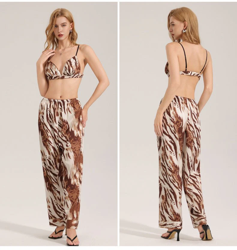 The Zebra Temptation | Women's Zebra Print Satin Cami Top & Long Pants Pajama Set - Image 7
